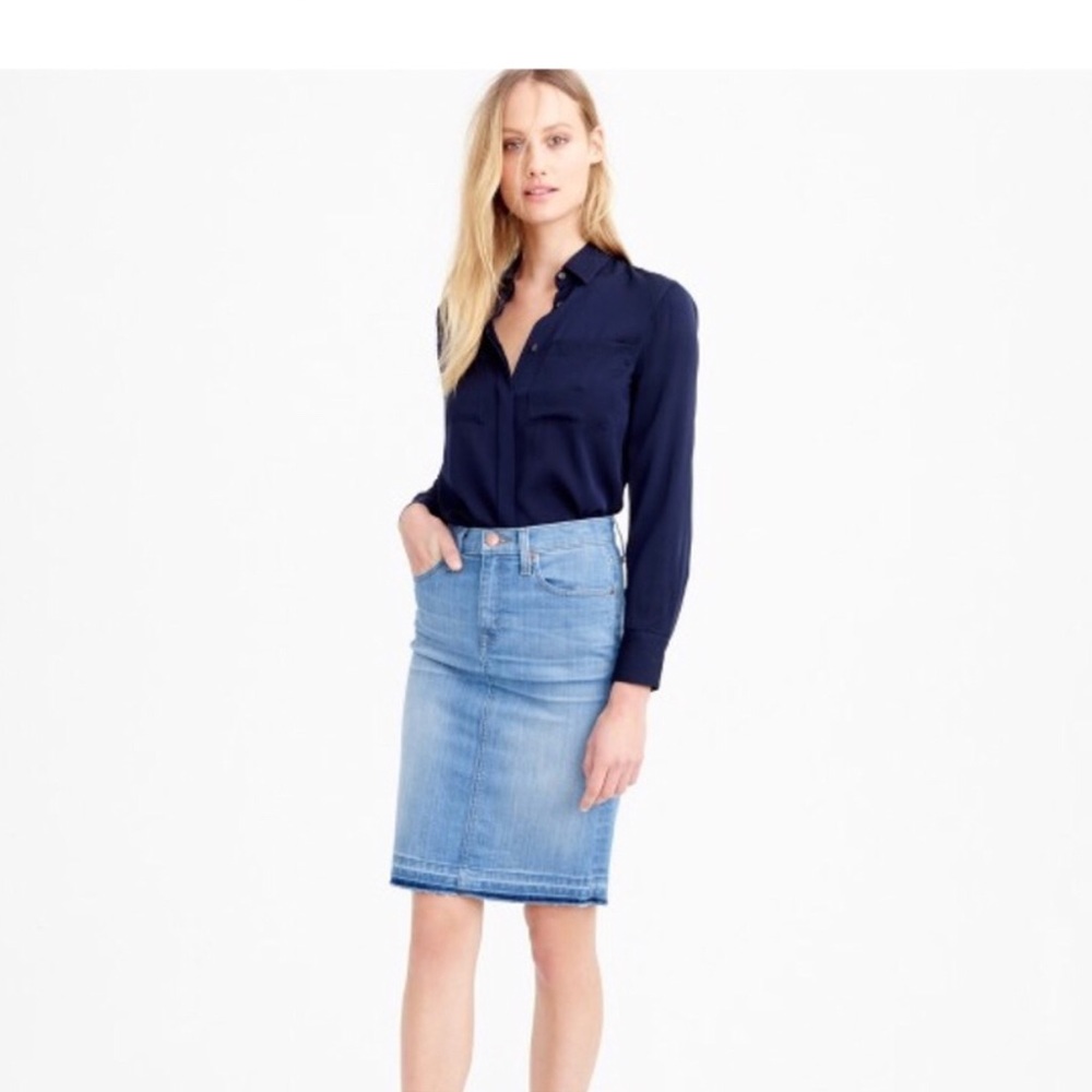 JCrew Frayed Denim Pencil Skirt